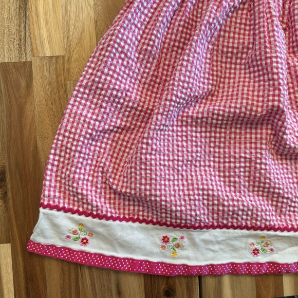 VINTAGE floral embroidered pink checkered girls summer dress size 6 - Picture 4 of 7